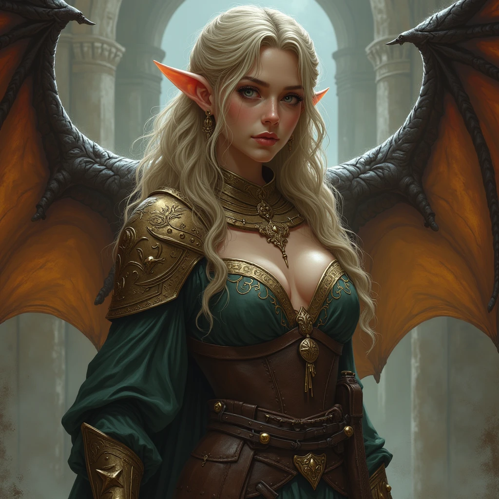 A half-elven female paladin who fights enemies while protecting children.、Large Breasts、Tattoo、Dungeons&Dragons