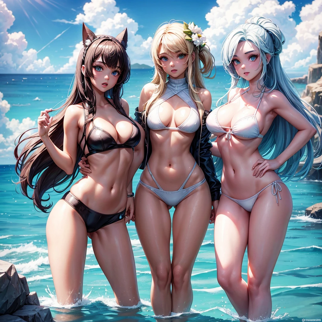 Three gorgeous white young girls from fortnite in mini bikinis