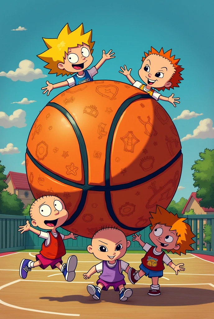 Combina el logo de rugrats con un balon de basketball