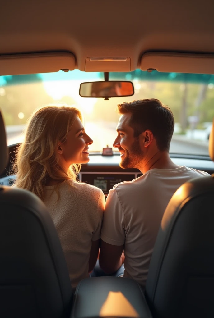 A married couple inside a car