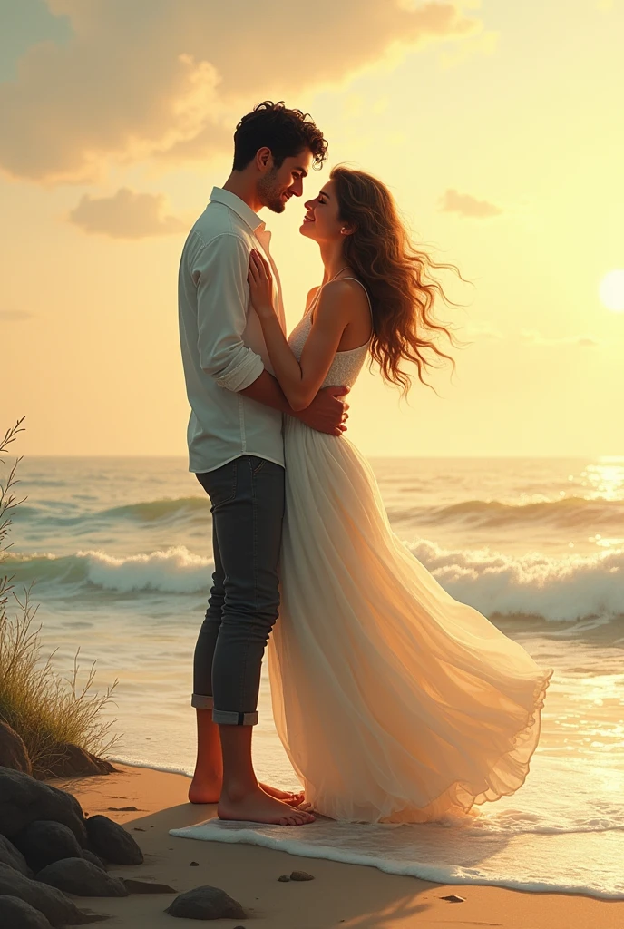 Illustration of lovers by the sea 
