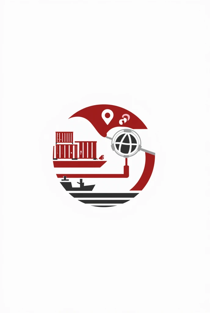 draw me an import export company logo with a container symbol, ship, arrow, Earth. Name: FMCGS GLOBAL, Main color: red white, professional creative style