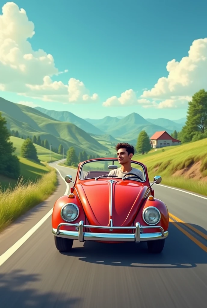 a person driving a bug