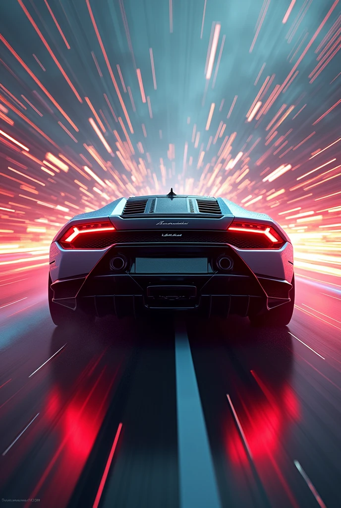 masterpiece,Highest quality,(Ultra-high definition CG Unity 8K wallpaper),(Highest quality),(Best illustrations),(Best Shadow),Physical Rendering,Realistic lighting,Beautiful sparkle, lamborghini huracan performantedriving,(Detailed depiction of a car-type time machine:1.6),(Cut through time and space at breakneck speed、Transcend time:1.6),(Expressing a sense of speed:1.6),(The background expresses the effect of transcending time and space..:1.6),(dynamic),(Shooting from the rear of the vehicle:1.6)