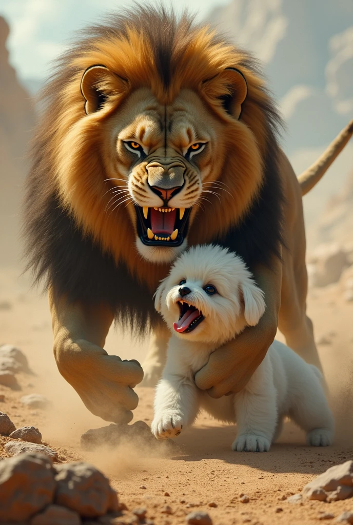 Lion kills bishon