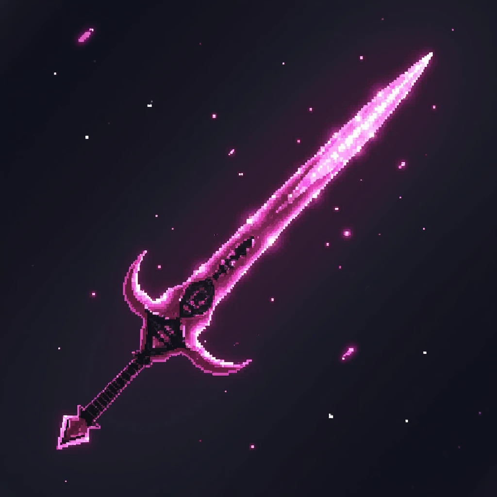 One sword projectile in pixel art style, made from a solid blood crystal in which vessels of black void are present