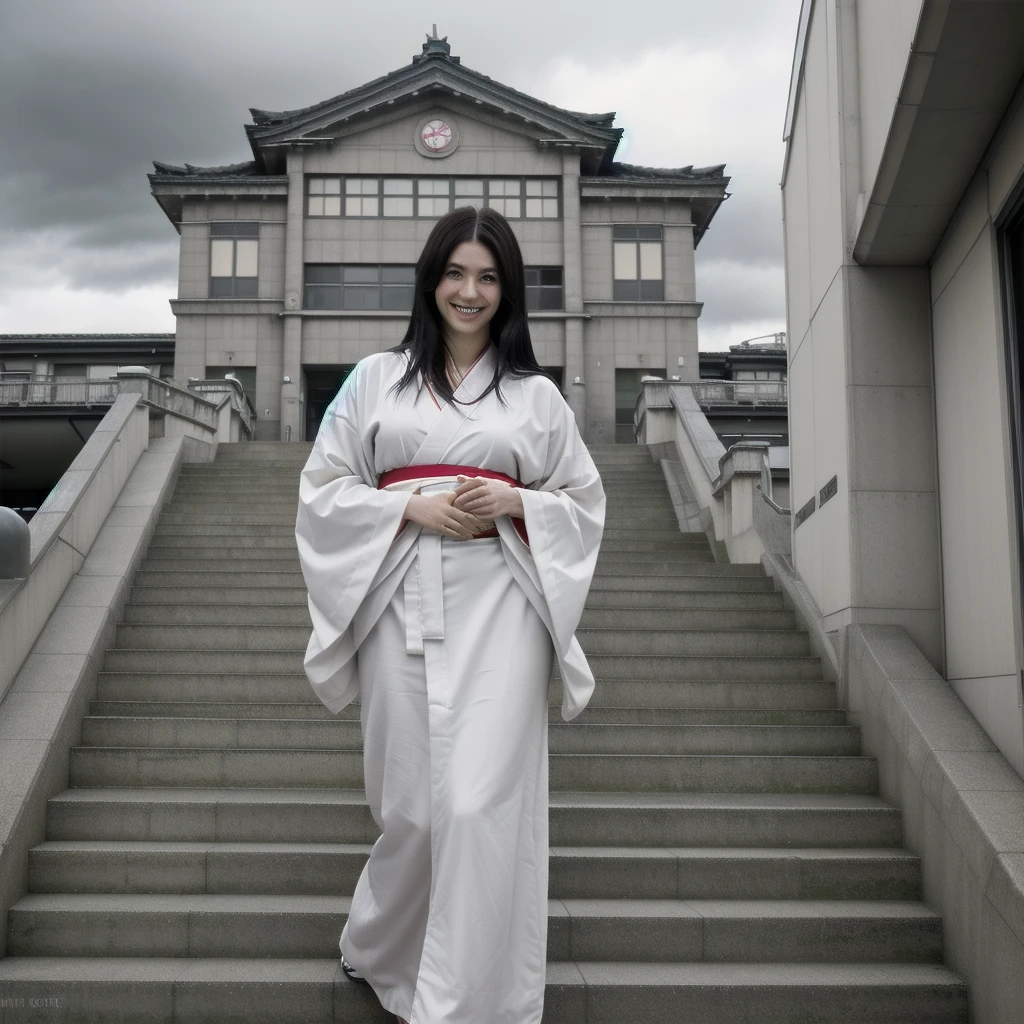 A girl tall masterpieces pedigree japanese mixed icelandic(8K)(massivedetailed)(massiverealistics), red and white japanese miko kimono set long style(8K)(massivedetailed)(massiverealistics), face oval slim beautiful cute(8K)(massivedetailed)(massiverealistics),nose small high bridge(8K)(massivedetailed)(massiverealistics), skin white aura, trick eyebrows,eyelids double slender, hair dark black chiny shin(8K)(massivedetailed)(massiverealistics),smiling, look at the exit,
Cloudy light rain,
Full body, On background standing ar the sation exit stairs tokyo station, japan (8K)(massivedetailed)(massiverealistics),
