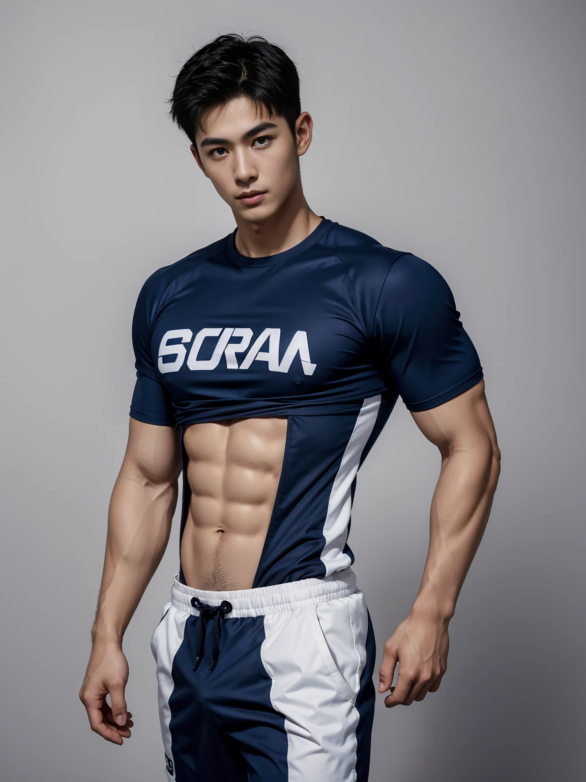 1 Handsome naked Japanese guy ,Sexy pose, A 20 year-old man wearing a Bare chest shirt and Excellent shorts stands against a white background, navy Blue, navy Blue, Sports T-shirt, Blue, Excellent Sportswear, Gorgeous and sexy clothes, Sportswear, Short sleeve, Jinjinshen Blue clothes, Tall young man, Tennis suits, Wearing Sportswear, dark Blue decorative clothing,male,Bare chest,Full chest muscles,Swelling of chest muscles,Six-pack,Hips, Handsome,High,Muscles look good,hairy body,Sexy expression, Wheat complexion,black eyes(thin eyes 1:3),Full body image, Excellent, perfect dick shape, Perfect hand details,Detailed you, , Mostly juicy ass, The opening of your legs