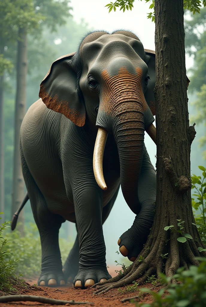 A elephant cut the tree for road dollar 