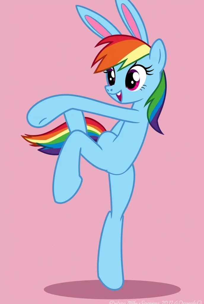 ((1girl, rainbow dash, pussy)), (show accurate, Equestria Girls),, nipples, seductive pose, usando pañales,  pañales, sexy, stockings, high heels, life is a runway, cuerpo perfecto, bed, butt, narrow vagina, hymen, , big breasts, navel piercing, raised leg, holding leg, bunny suit