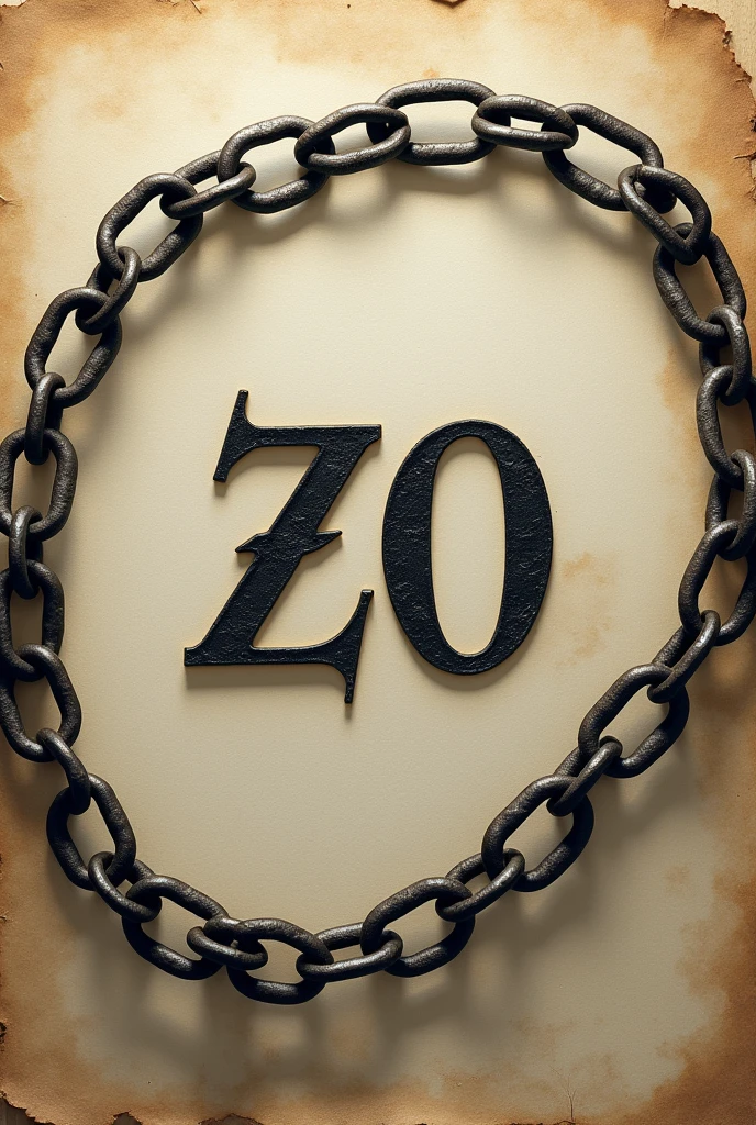 There is the word ZO in the middle of an A4 paper, decorated with an iron chain.