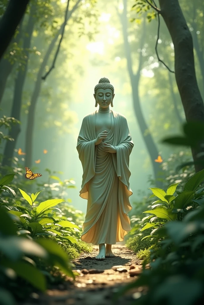 3d animation Buddha walking in jangle