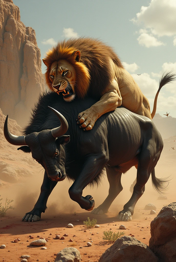 Lion kills bull