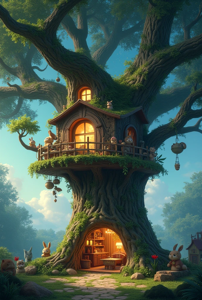 tree , fairytale, animal, house inside, furniture