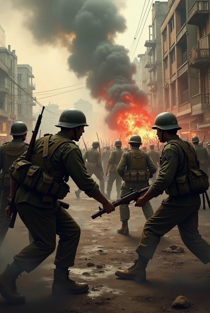 Give an example of an ideological war image about the early turmoil of the Indonesian Revolution in f4