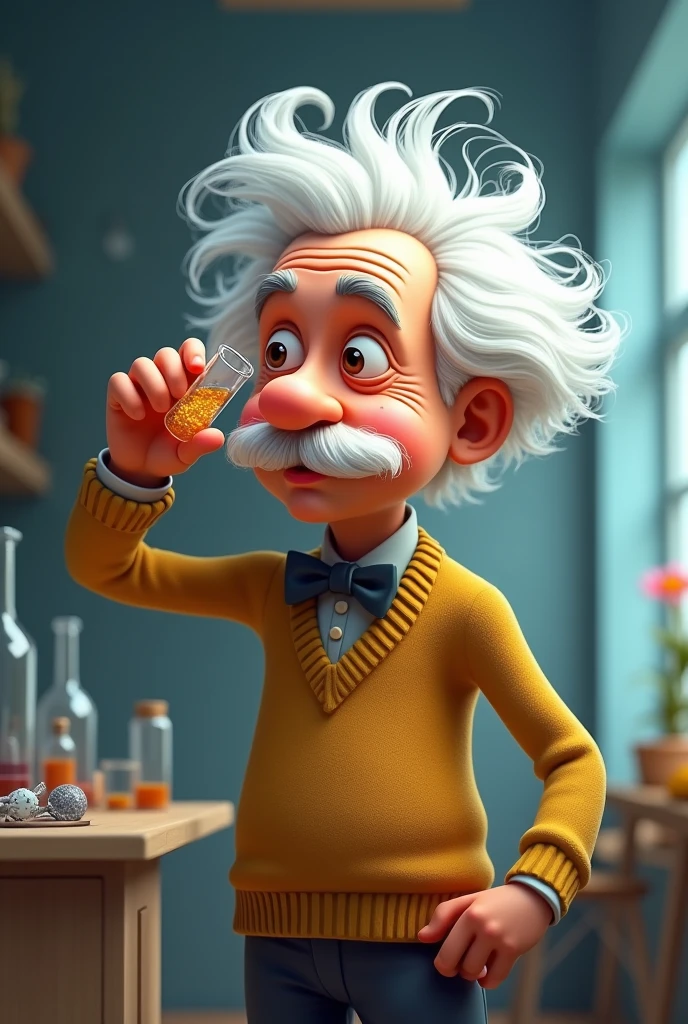 Albert einstein animated 2d with a test tube