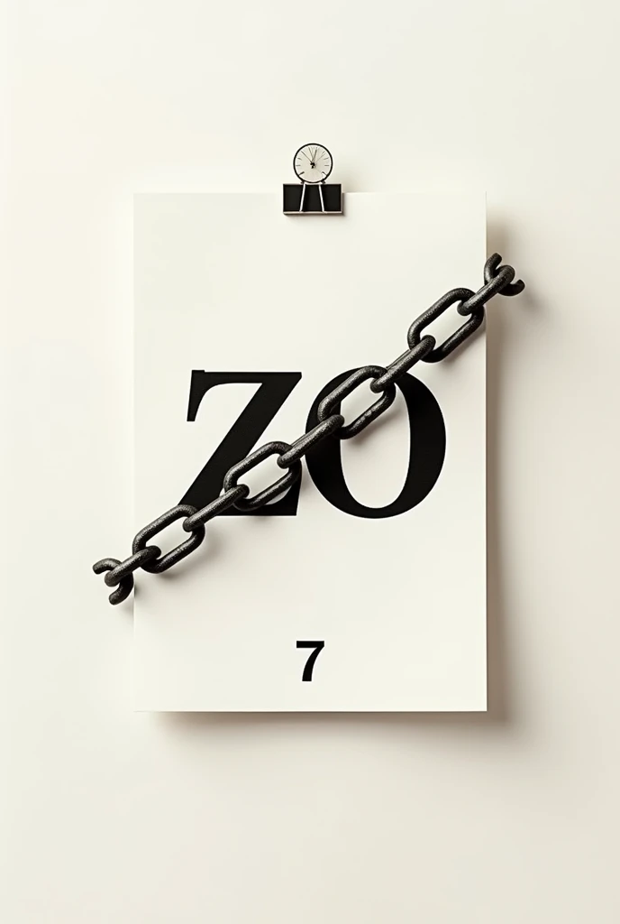 The word ZO is placed in the center of the paper, decorated with an iron chain. The paper is 21 centimeters wide and 29 centimeters long..7 is horizontal
