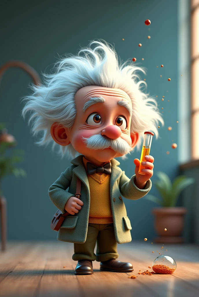 Albert einstein animated 2d with a test tube