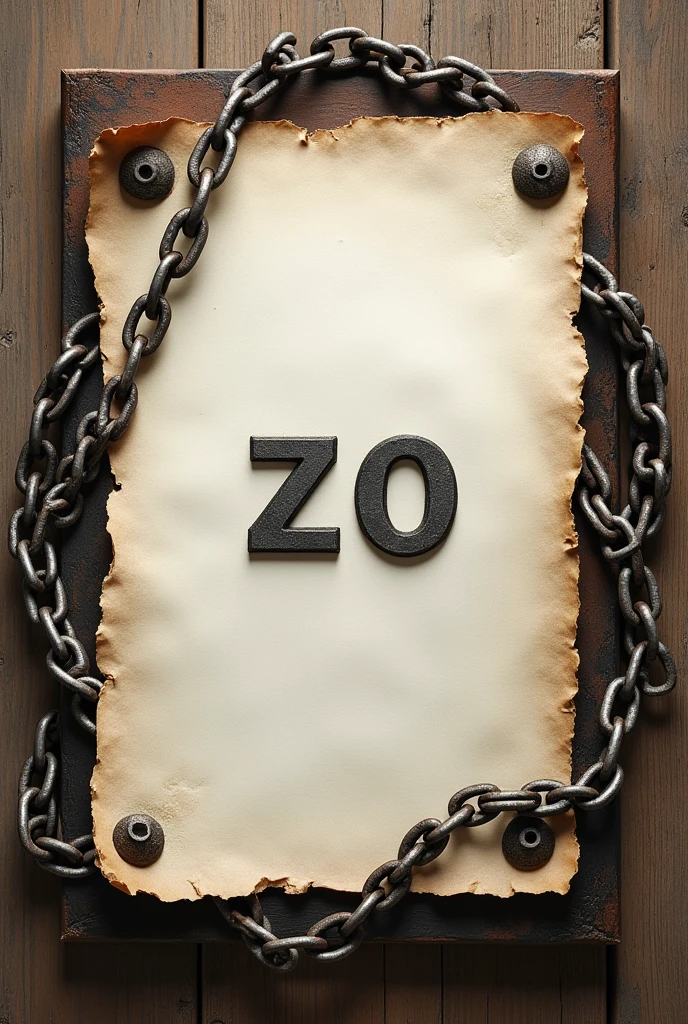 The word ZO is in the middle of the paper. The paper is 21 centimeters wide and 29 centimeters long..7. Designed horizontally, decorated with iron chains.
