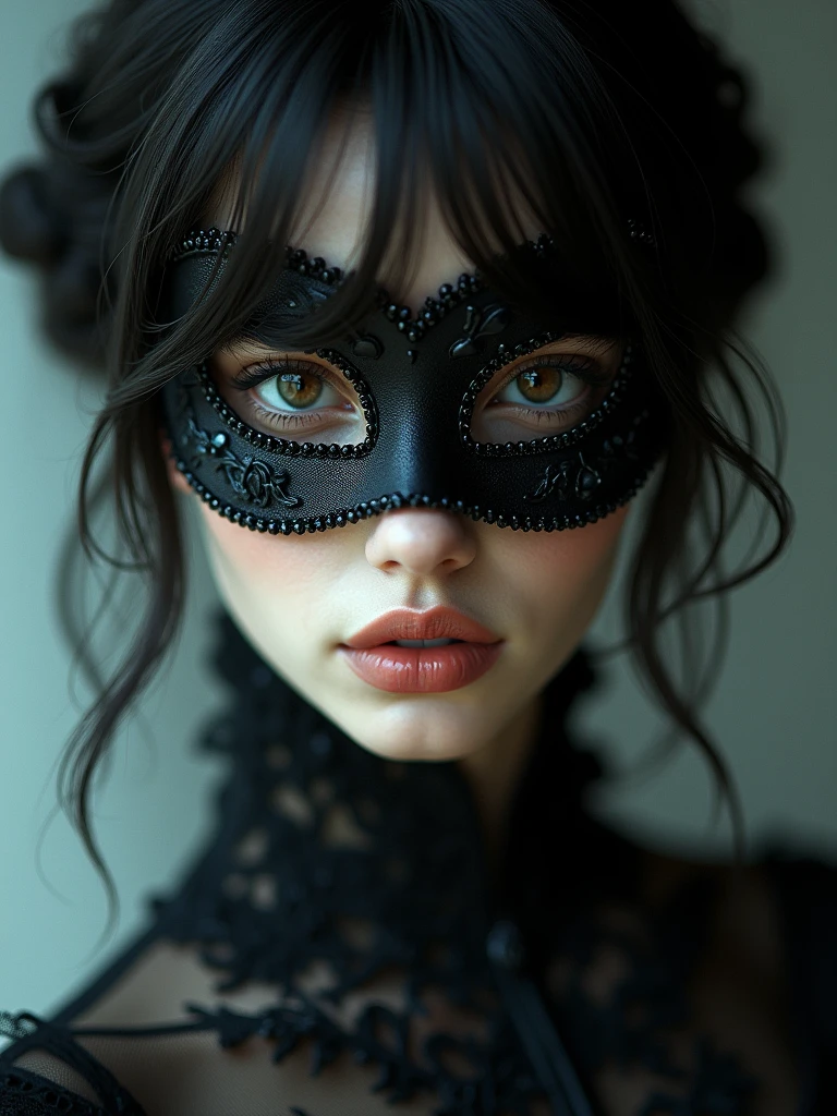Close-up of people wearing masks, Dreamy Goth Girl, elegant render, Half-length photo, , photoshop render, Ebony lococo, Elegant girl, Female spy, Haunted beautiful young woman, super-hero girl, extravagant dress, beautiful girl