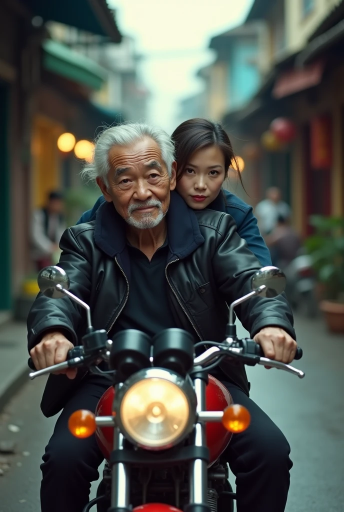 Old Thai Man in Black Jacket and Asian Woman on Motorcycle Model Shot with Sony A 7 III Yee Chong Silverfox Narrow Streets Tomb Raider Beautiful Nicholas Kalmakoff Best Photography of All Time Nomadic Lifestyle Tough Guy Old Man Need for Speed CRT Inspired Maud Naftel Thailand Racing Most Perfect Shot Most Balanced Body Chinatown Atmosphere