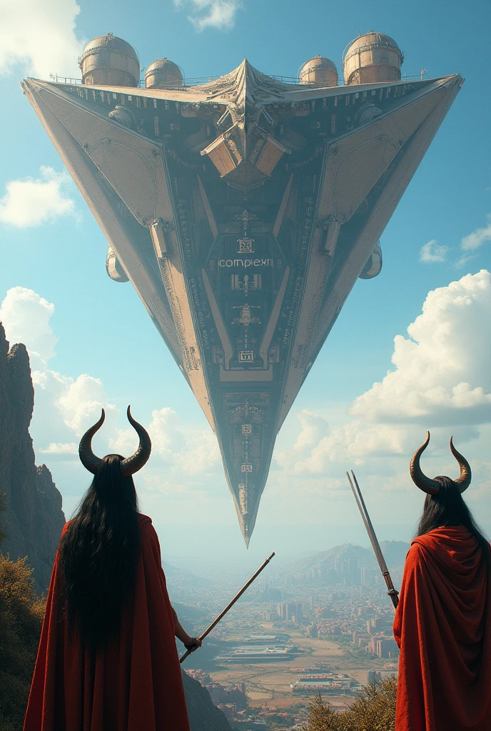 kalki warriors seeing a inverted triangle shaped high tech city in sky named complex