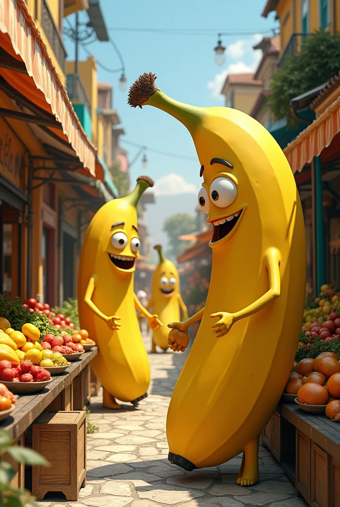 An image of a bunch of bananas turned into a market