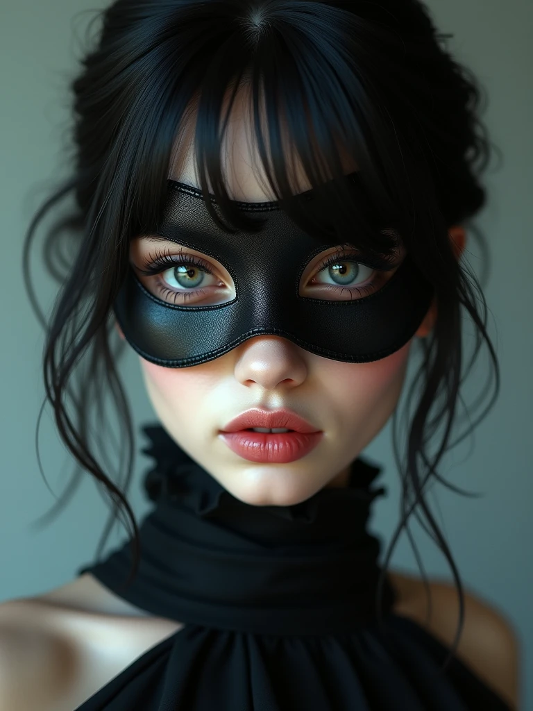 Close-up of people wearing masks, Dreamy Goth Girl, elegant render, Half-length photo, , photoshop render, Ebony lococo, Elegant girl, Female spy, Haunted beautiful young woman, super-hero girl, extravagant dress, beautiful girl