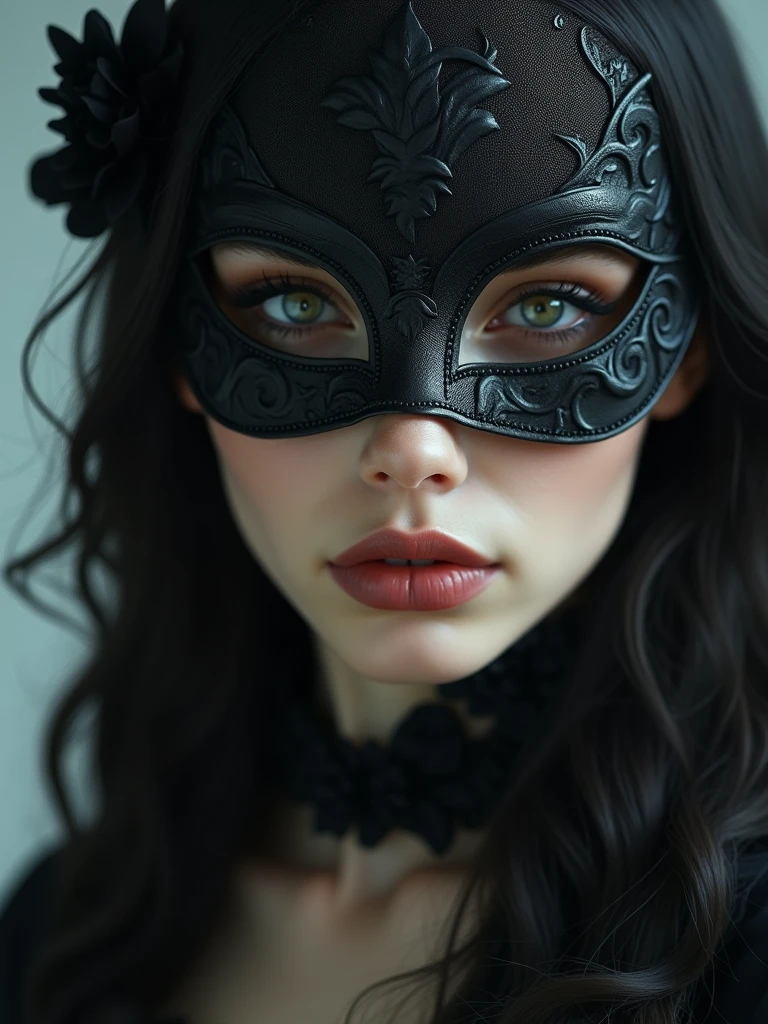 Close-up of people wearing masks, Dreamy Goth Girl, elegant render, Half-length photo, , photoshop render, Ebony lococo, Elegant girl, Female spy, Haunted beautiful young woman, super-hero girl, extravagant dress, beautiful girl