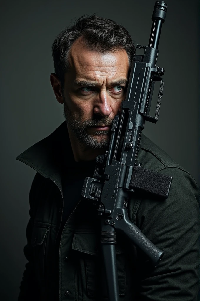 A man with M4A1 head portrait