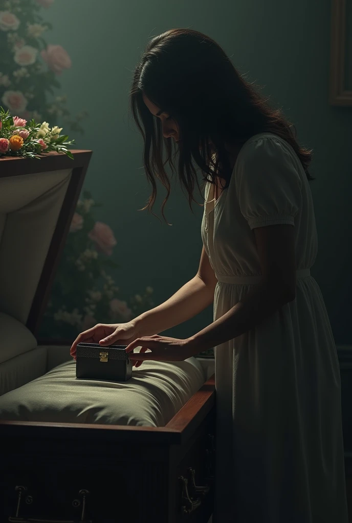 Woman putting a into a coffin