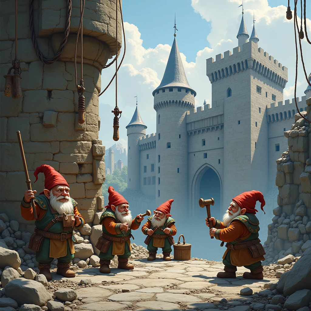 Gnome engineers are repairing the castle walls that were destroyed during the war.、Dungeons&Dragons