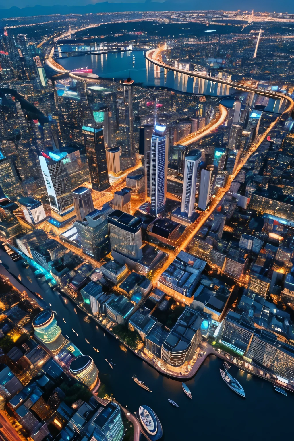 An aerial view of a bustling nightlife district.
