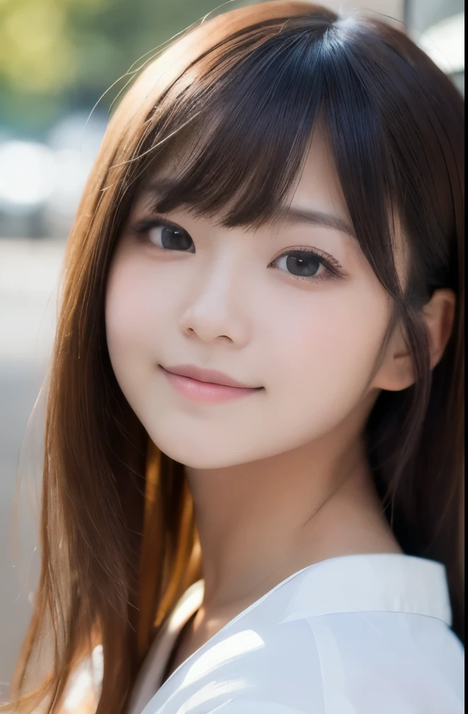 best quality, face focus, soft light, ultra high res, (photorealistic:1.4), RAW photo,(Shinozaki Ai), (fair skin), (kawaii),
1 Japanese girl, solo, cute, smile, (pupil, lights in the eyes),  detailed beautiful face, Medium-sized breasts,(high resolution detail of human skin texture),(long hair),(portrait), upper body, white traditional kimono