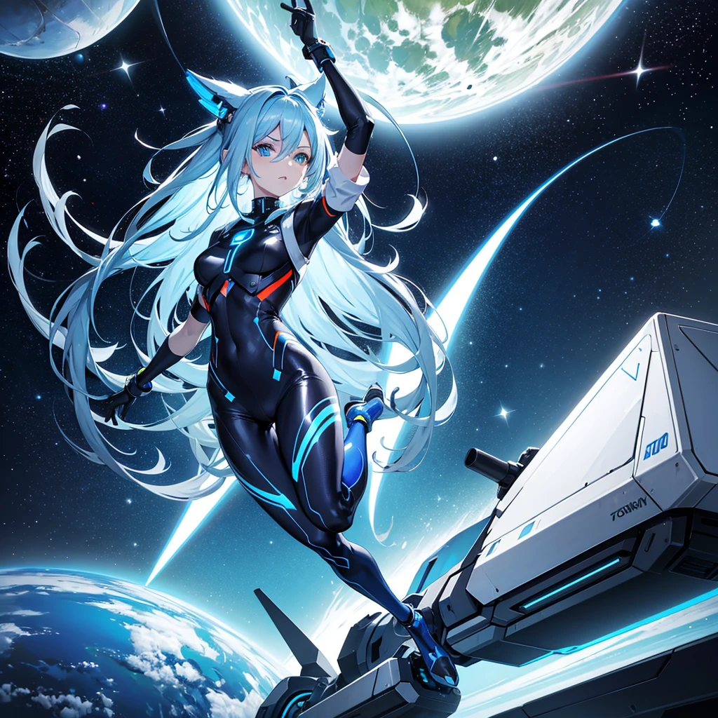 A futuristic space sonic missile with blue turbo
