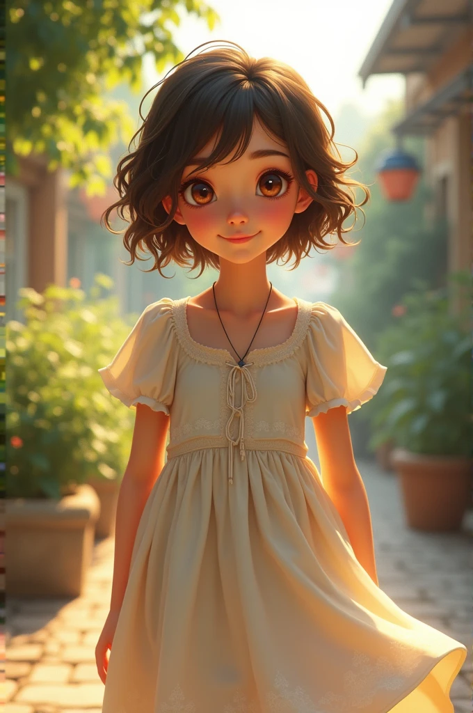 beautiful girl, (((((small)))), showing face, protruding tongue, short hair, brown, 8k, professional photography, delicate, clear, in the forest, sun, light leakage, masterpiece, (beautiful)))), (reality)))), smile, fantastic, angel, young