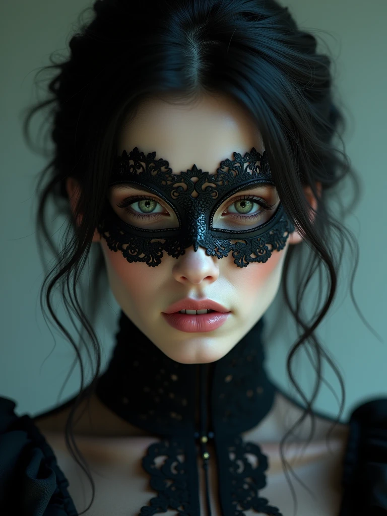 Close-up of people wearing masks, Dreamy Goth Girl, elegant render, Half-length photo, , photoshop render, Ebony lococo, Elegant girl, Female spy, Haunted beautiful young woman, super-hero girl, extravagant dress, beautiful girl