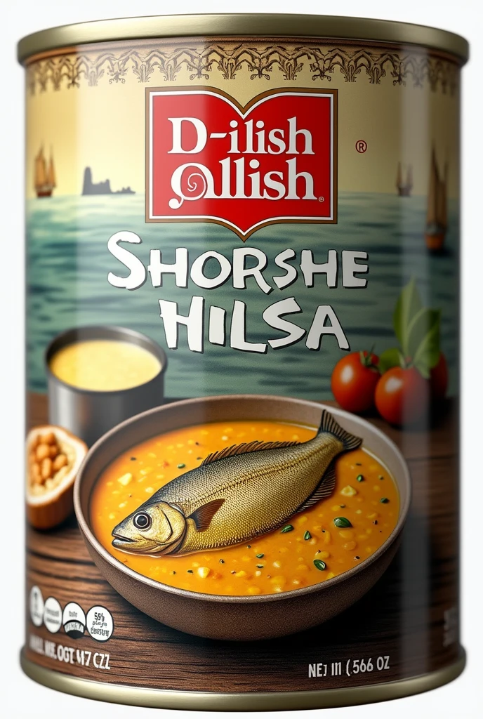 Package design for Canned Fish. Parent Company is D-Ilish and a product by ALLFin. The product name is shorshe hilsa. Remember its a canned fish.