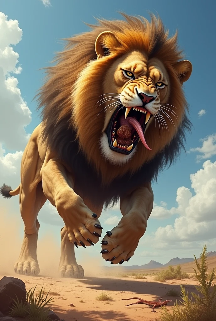 Lion kills lizzard