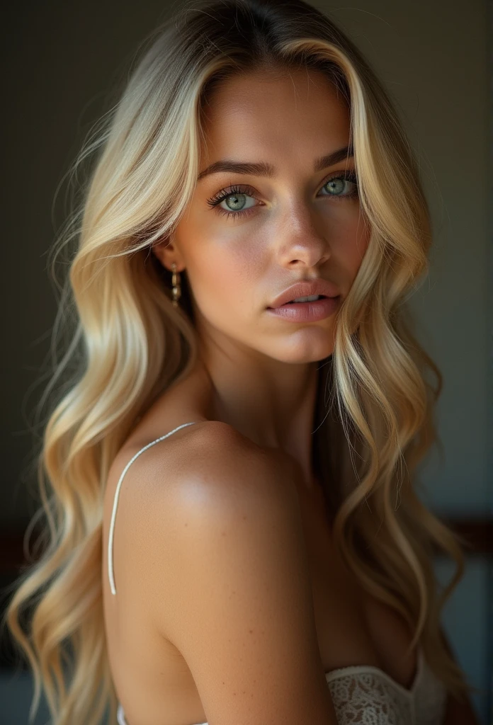 femme blonde, nue , maquillage naturel , Portrait Sophie Mudd