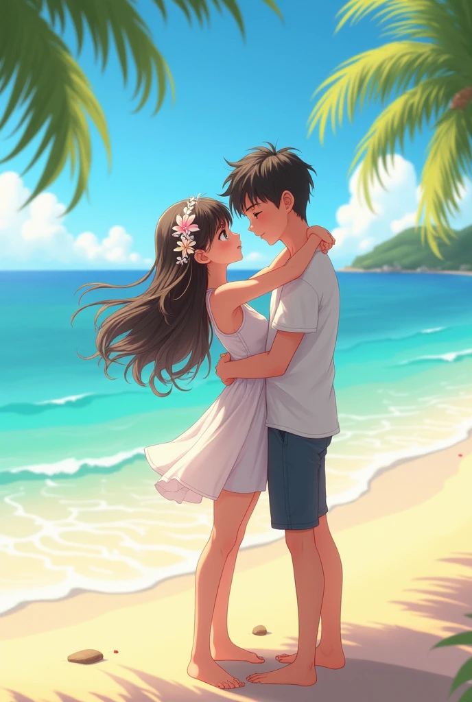 girl with boy romantic seen in beach