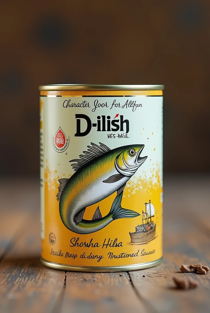 Package design for Canned Fish.  Parent Company is D-Ilish and a product by ALLFin. The product name is shorshe hilsa. Remember its  a canned fish.