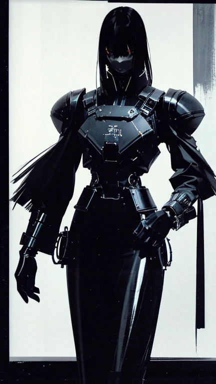 Black Hair、Cold look:1.5、Japanese woman in her 30s、Dark Background、One Cool Lady:1.5、night、whole photo、Dark Eyes、Black gloves、Ominous Machine Lifeform、Nihil、Half of his body is made of machinery、Mechanical Man:1.5、Modern clothing:、Creepy、Scary atmosphere