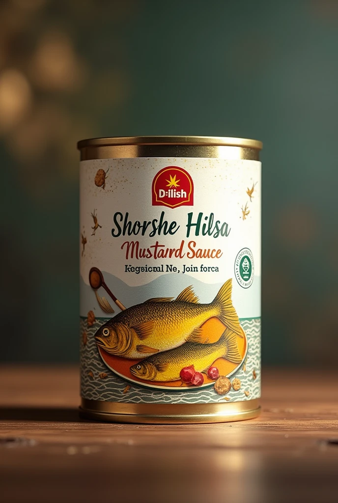 Package design for Canned Fish.  Parent Company is D-Ilish and a product by ALLFin. The product name is shorshe hilsa. Remember its  a canned fish.