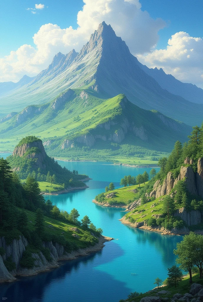 Create a beautiful map with three land forms and 2 water forms