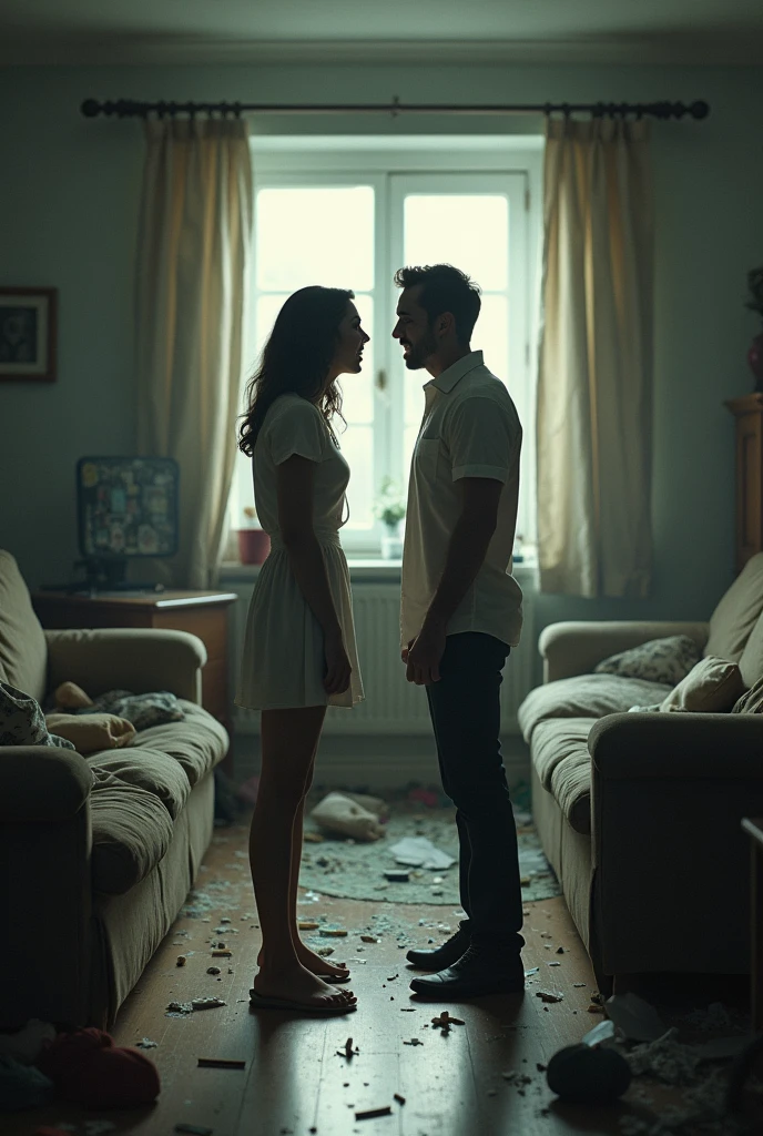 Domestic and angry Fight between
husband and wife full room view
