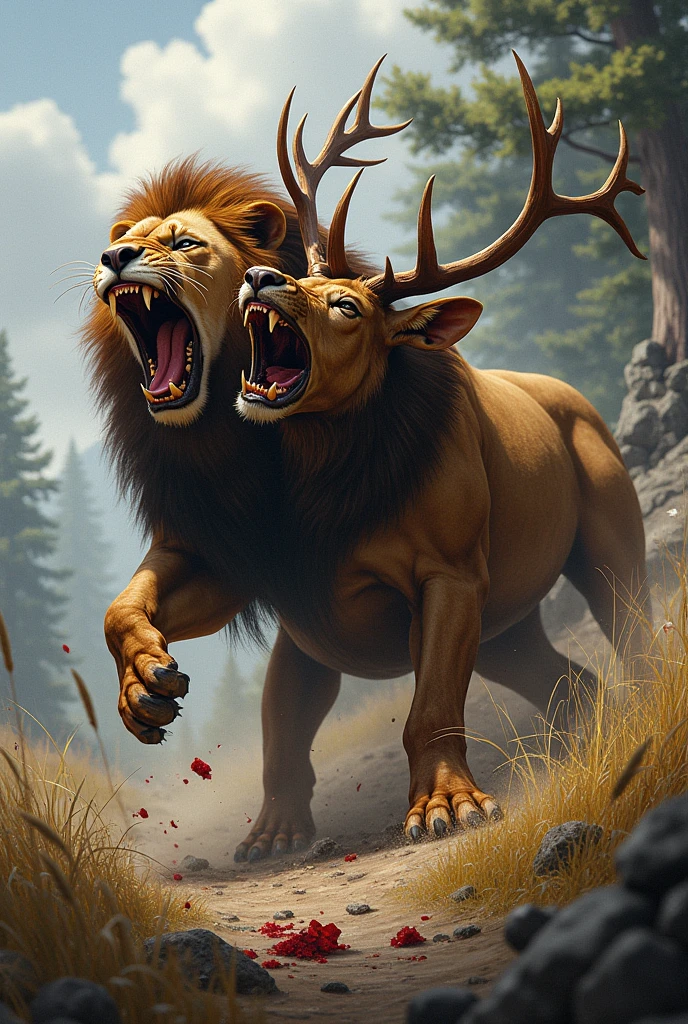 Lion kills Elk