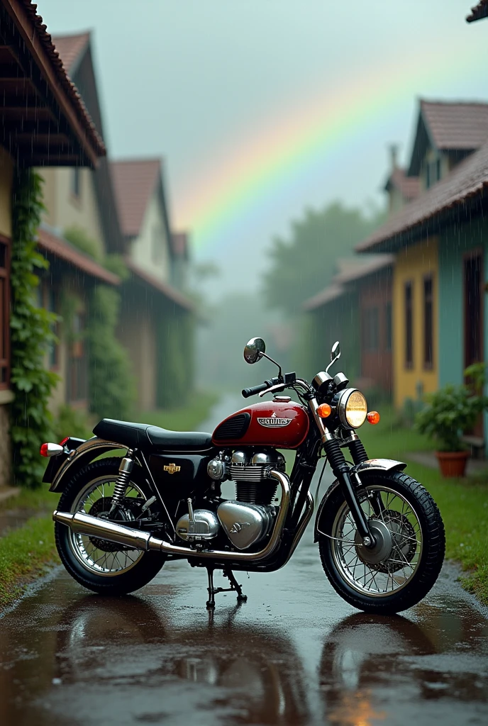 Gt 650 chrome in village in rainy day with rainbow