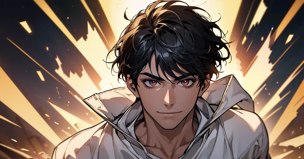(Highest quality,4K,8k,High resolution,masterpiece:1.2),Very detailed,1 person,30 years old,very handsome,expressionless smile,Short black hair,Brown eyes,Sharp eyes,Absolutely perfect face,Plain white T-shirt,Cinema Lighting,HDR image,into gold