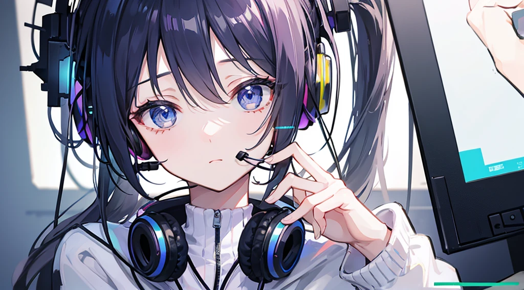 A professional illustrator girl、Put on a headset、Talking to a client